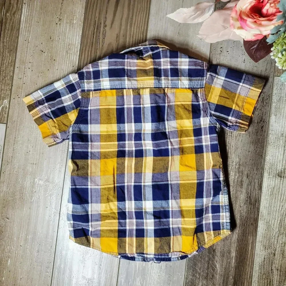 PLACE EST. 1989 Blue Yellow Plaid Button Down Boys Shirt Size 18-24 Mos NWOT